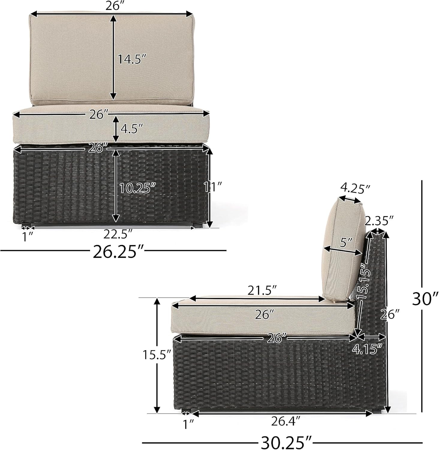 Santa Cruz Outdoor Wicker Sectional Sofa Set with Water Resistant Cushions, 6-Pcs Set, Brown