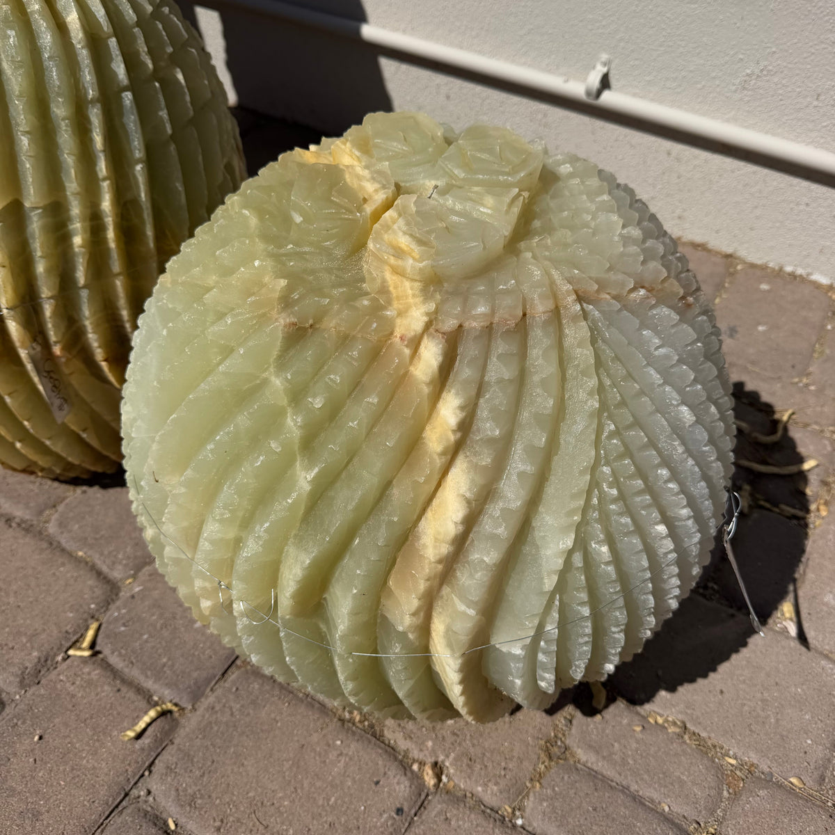 Rare Earth Gallery Green Talan Onyx Barrel Cactus Sculpture Fountain