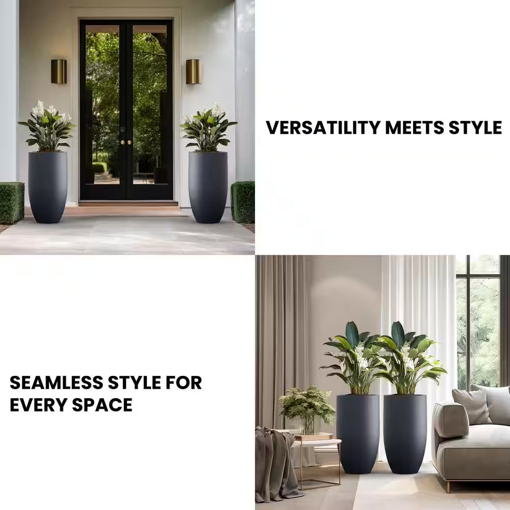 Lightweight 13.5 In. Dia Tall Large Granite Gray Large round Concrete Planter/Flower Pot for Indoor & Outdoor (Set of 2)