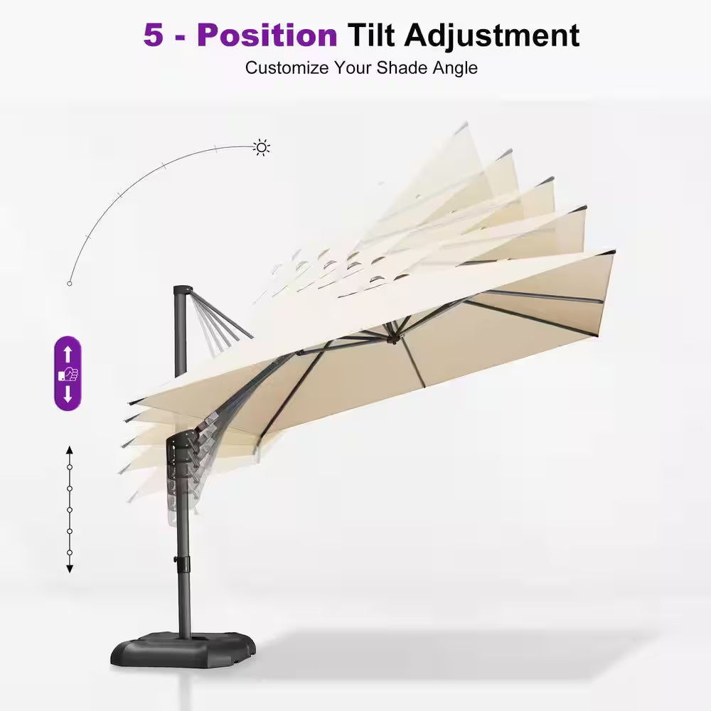 10 Ft. X 13 Ft. Aluminum Uv-Resistant Outdoor Cantilever Offset 360° Rotation Patio Umbrella with Base, Beige