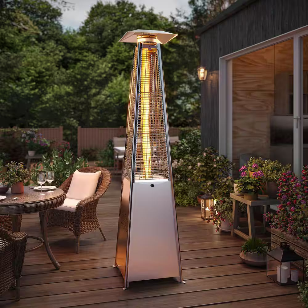 48,000 BTU Stainless Steel Pyramid Patio Flame Propane Gas Patio Heater with Wheels