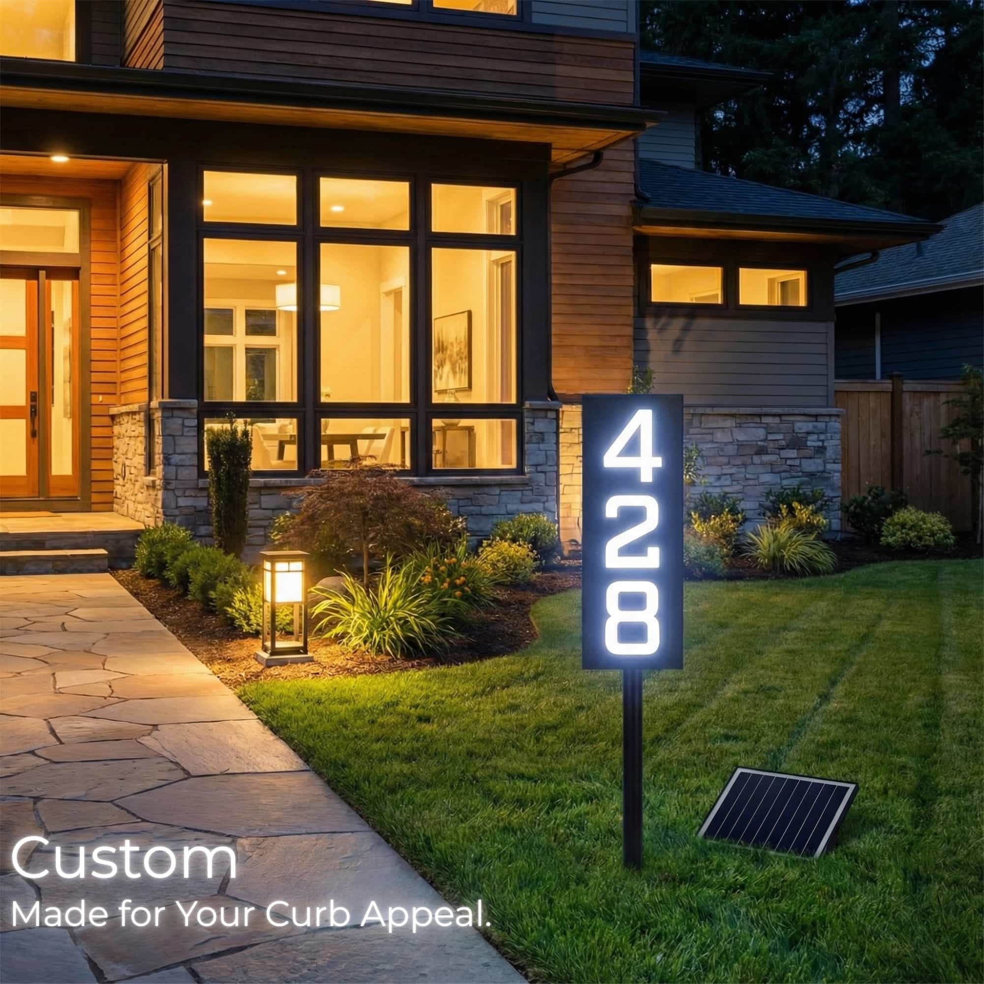 Selegna Signs Solar-Powered Illuminated House Number Sign – Staked Outdoor Address Sign