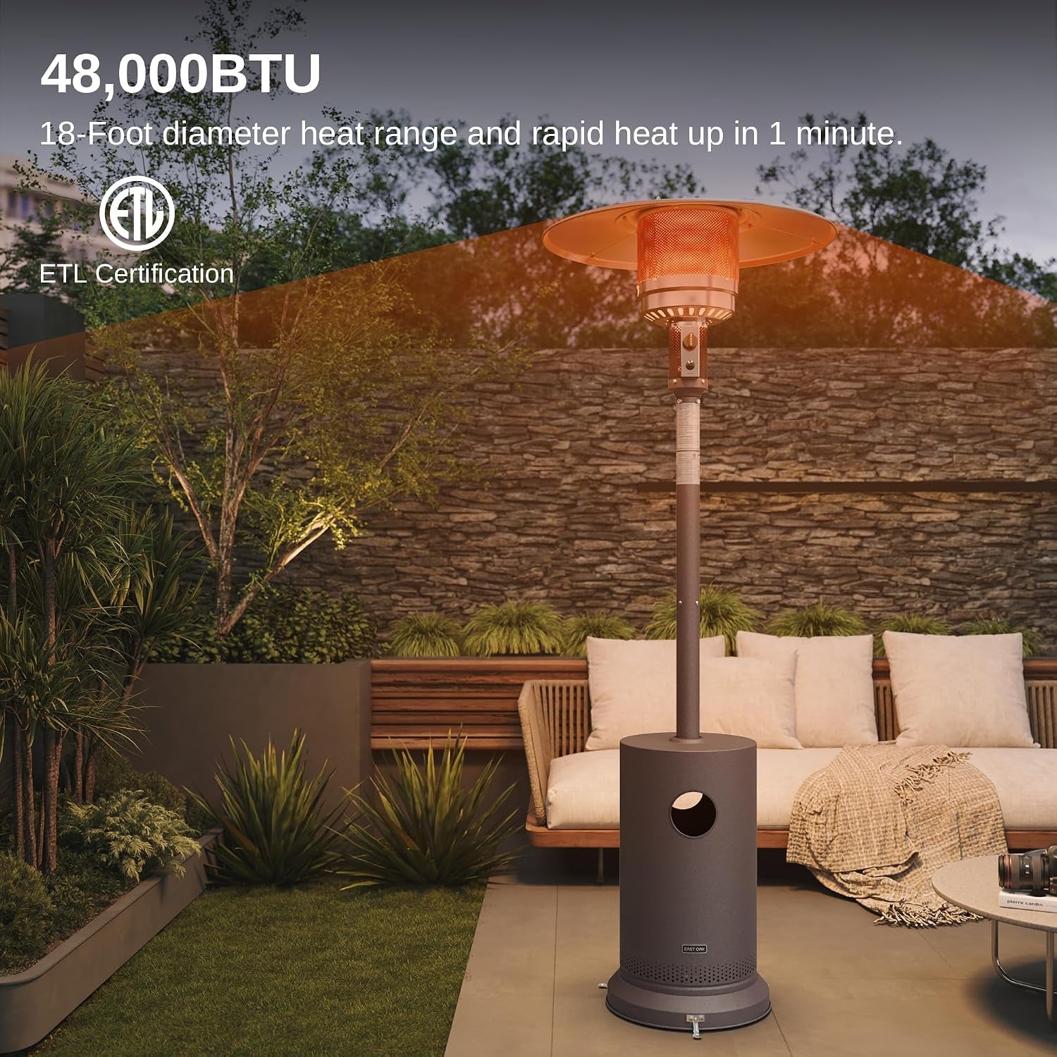 48,000 BTU Patio Heater with Sand Box, Table Design, Double-Layer Stainless Steel Burner, Wheels, Triple Protection System, Outdoor Heater for Home and Residential, Lava Smoke