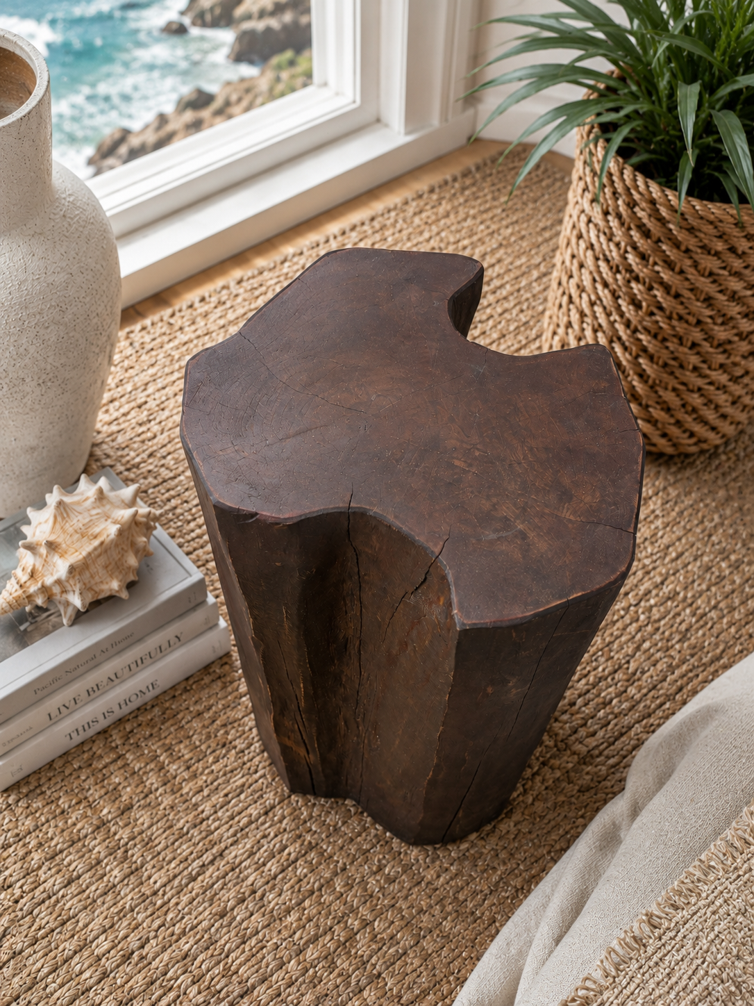 The Broward Design Center Solid Teak Stump Side Table & Accent Stool – 18"