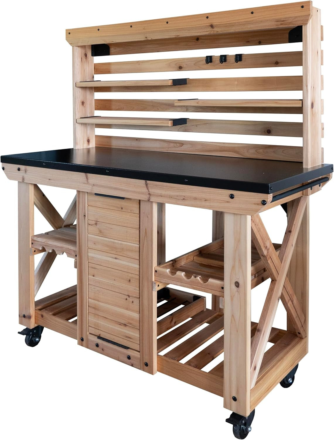 Backyard Discovery cedar buffet hutch with black steel countertop