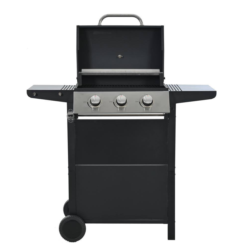 3-Burner Portable Propane Gas Grill, Stainless Steel BBQ, Black (Cesicia)