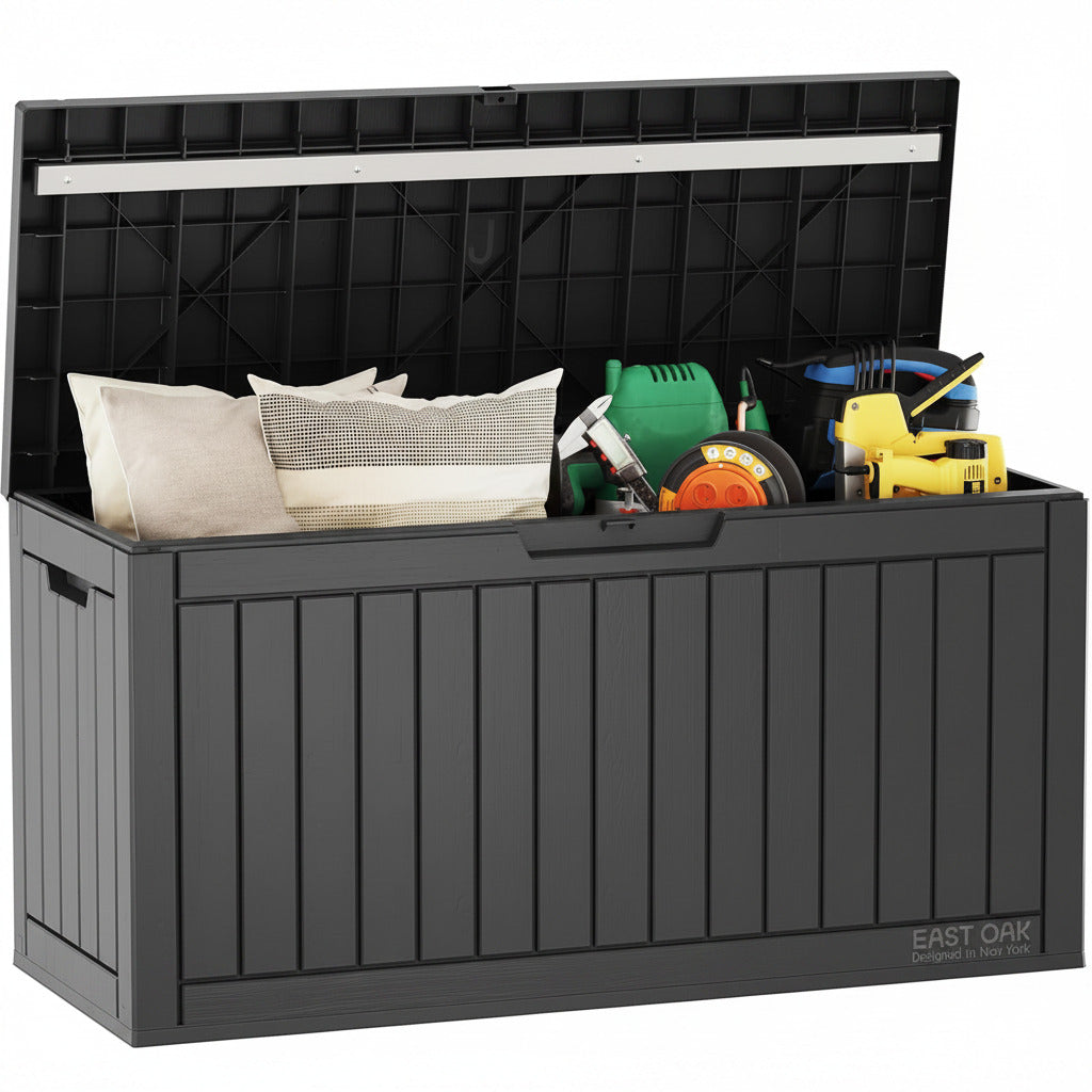 Outdoor Storage Box, 60 Gallon Deck Box Indoor and Outdoor Use, Black