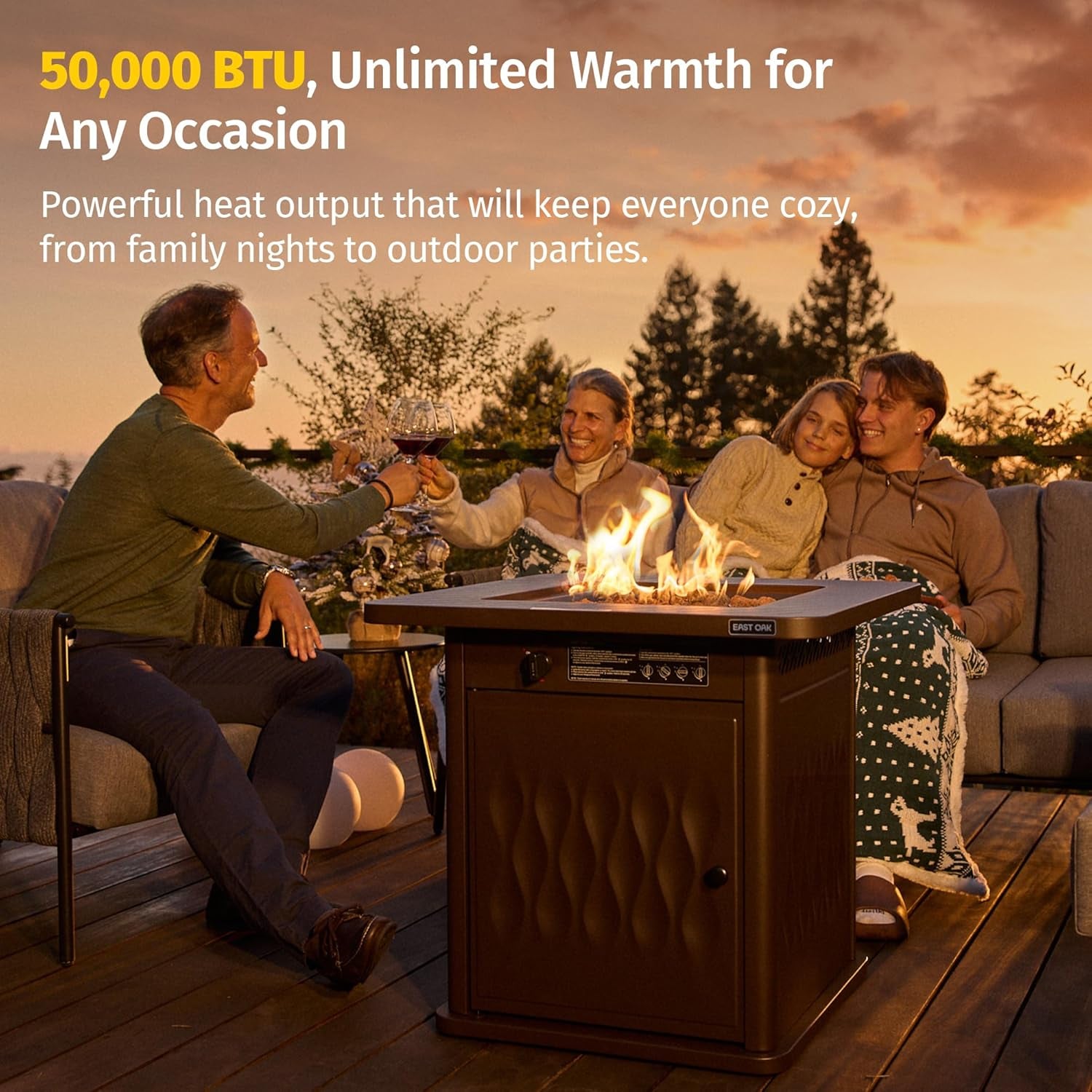 28'' Propane Fire Pit Table, 50,000 BTU Steel Gas Firepit for Outdoor, outside Patio Deck and Garden, CSA Certified Fire Table with Magnetic Lid, Cover-Storage Basket and Lava Rock, Brown