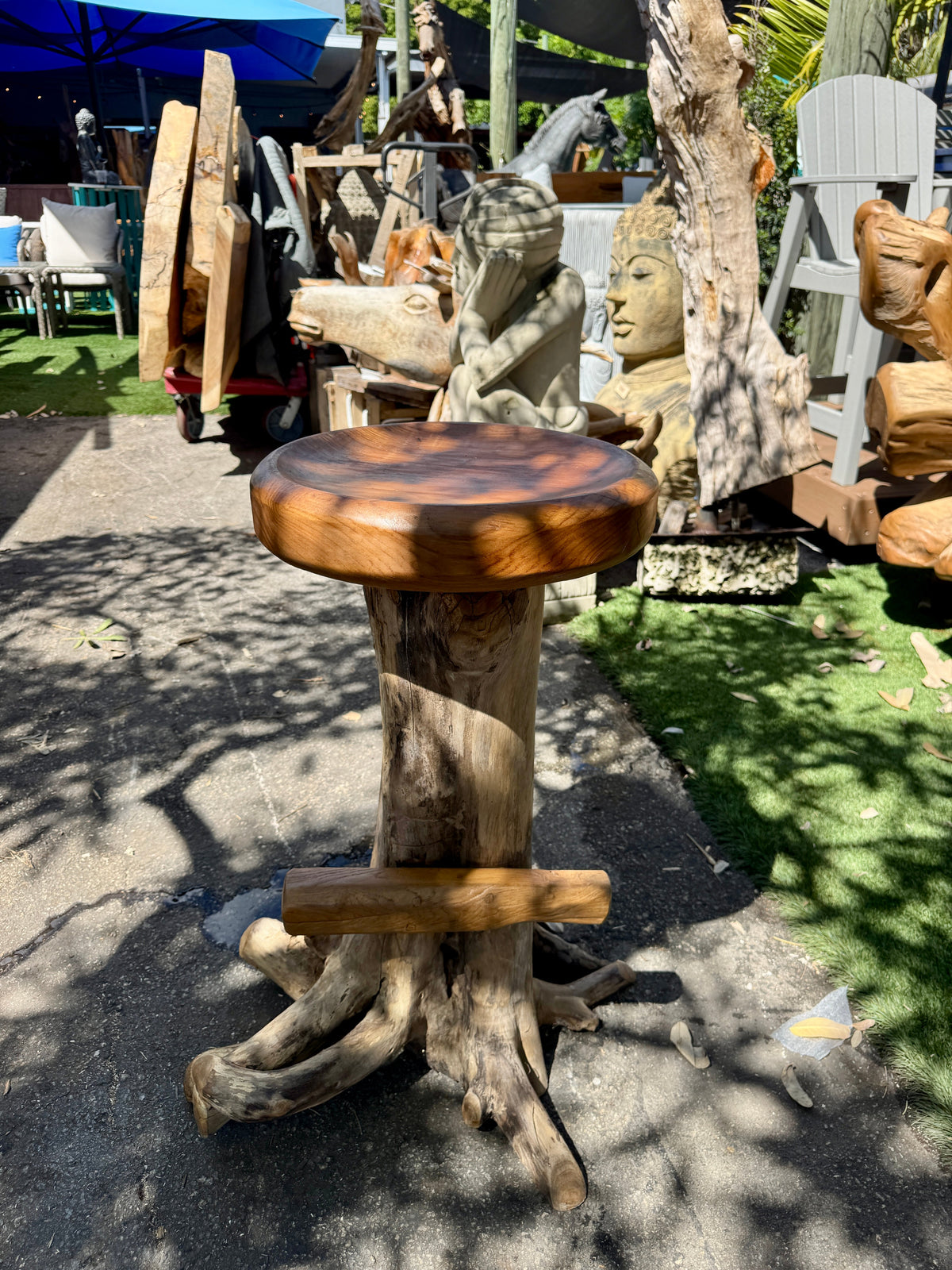 Broward Design Center Teak Root Round Seat Barstool XL
