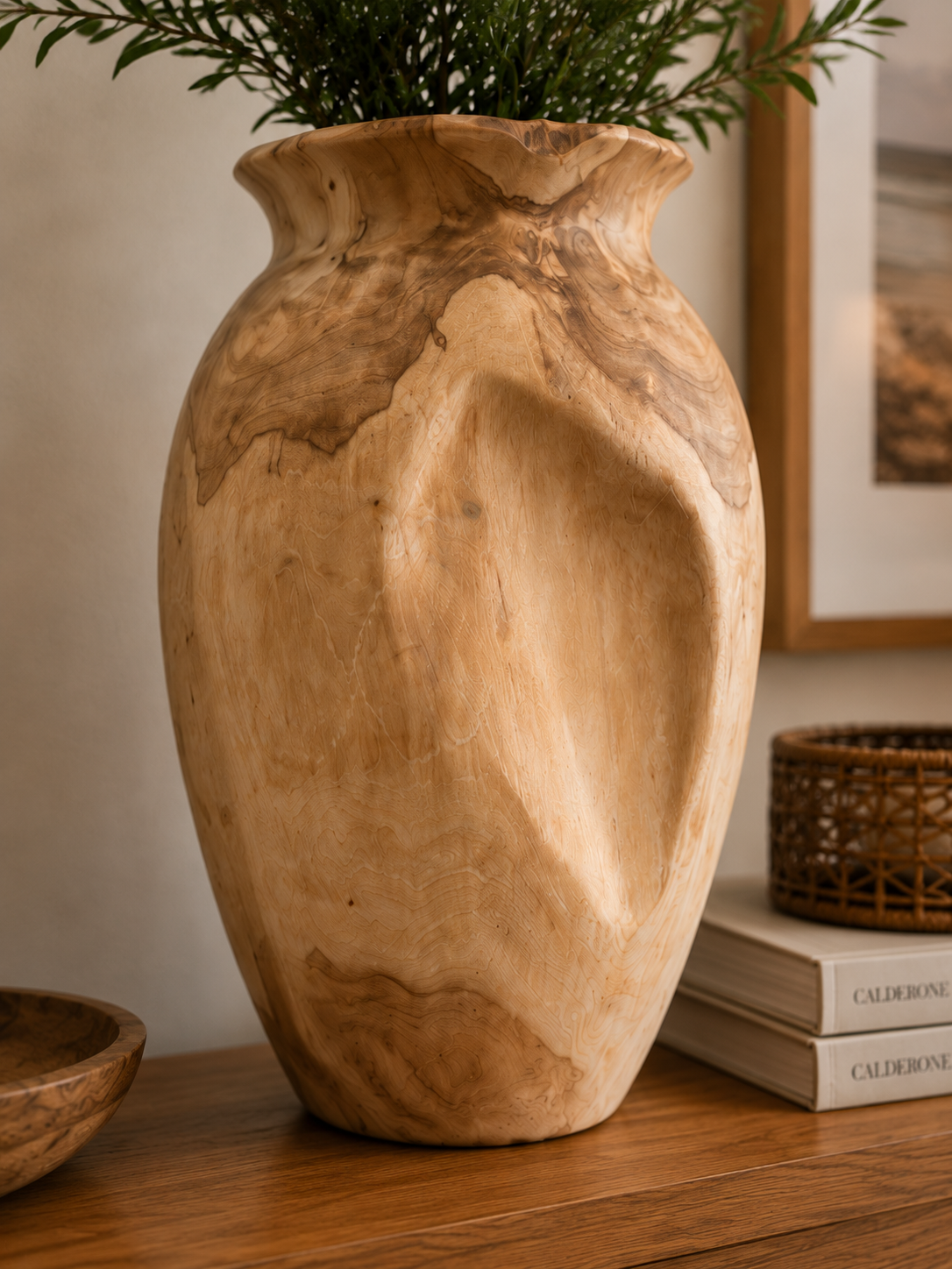 The Broward Design Center Organic Bleached Teak Broken Vase – 16"