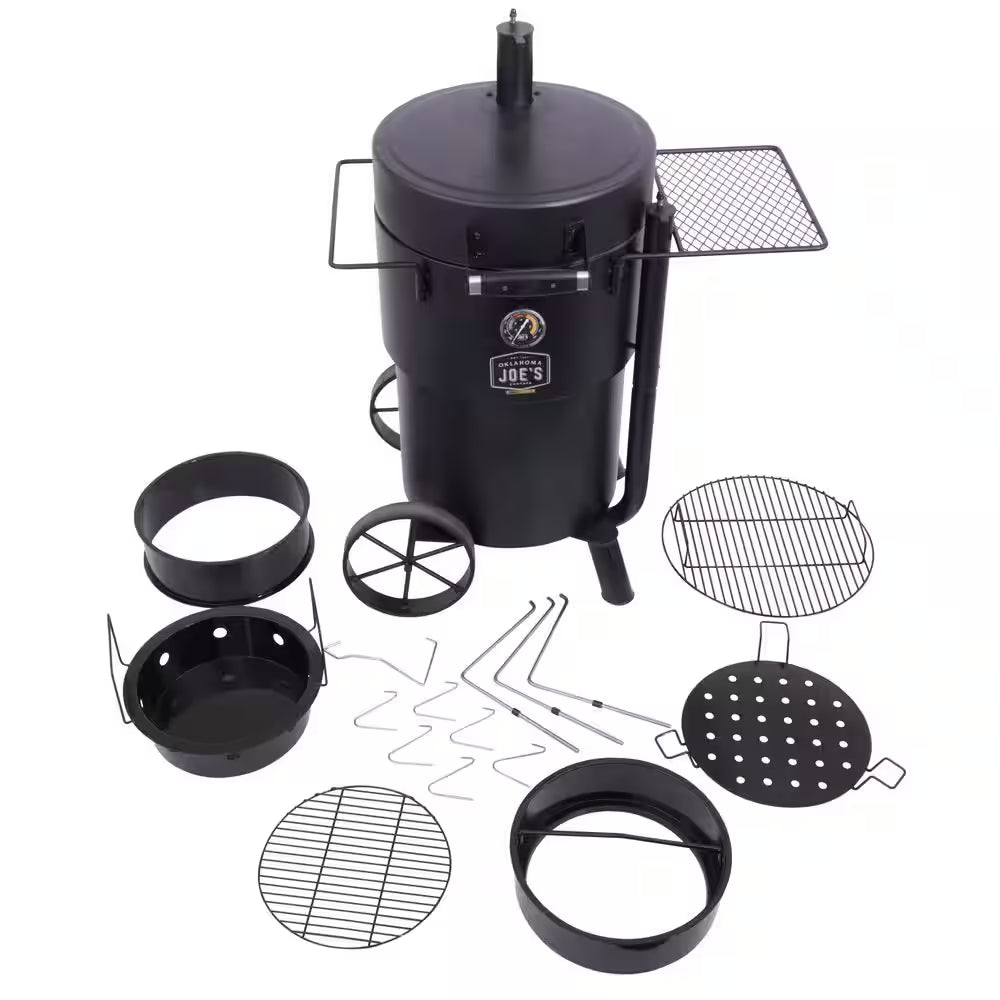 Bronco Charcoal Drum Smoker Grill in Black with 284 Sq. In. Cooking Space