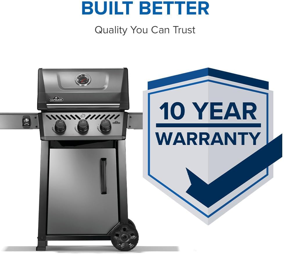 Freestyle 365 Propane Gas Outdoor Grill, Graphite Grey – 3-Burner BBQ with Porcelain Coated Cast Iron Iconic WAVE™ Cooking Grids