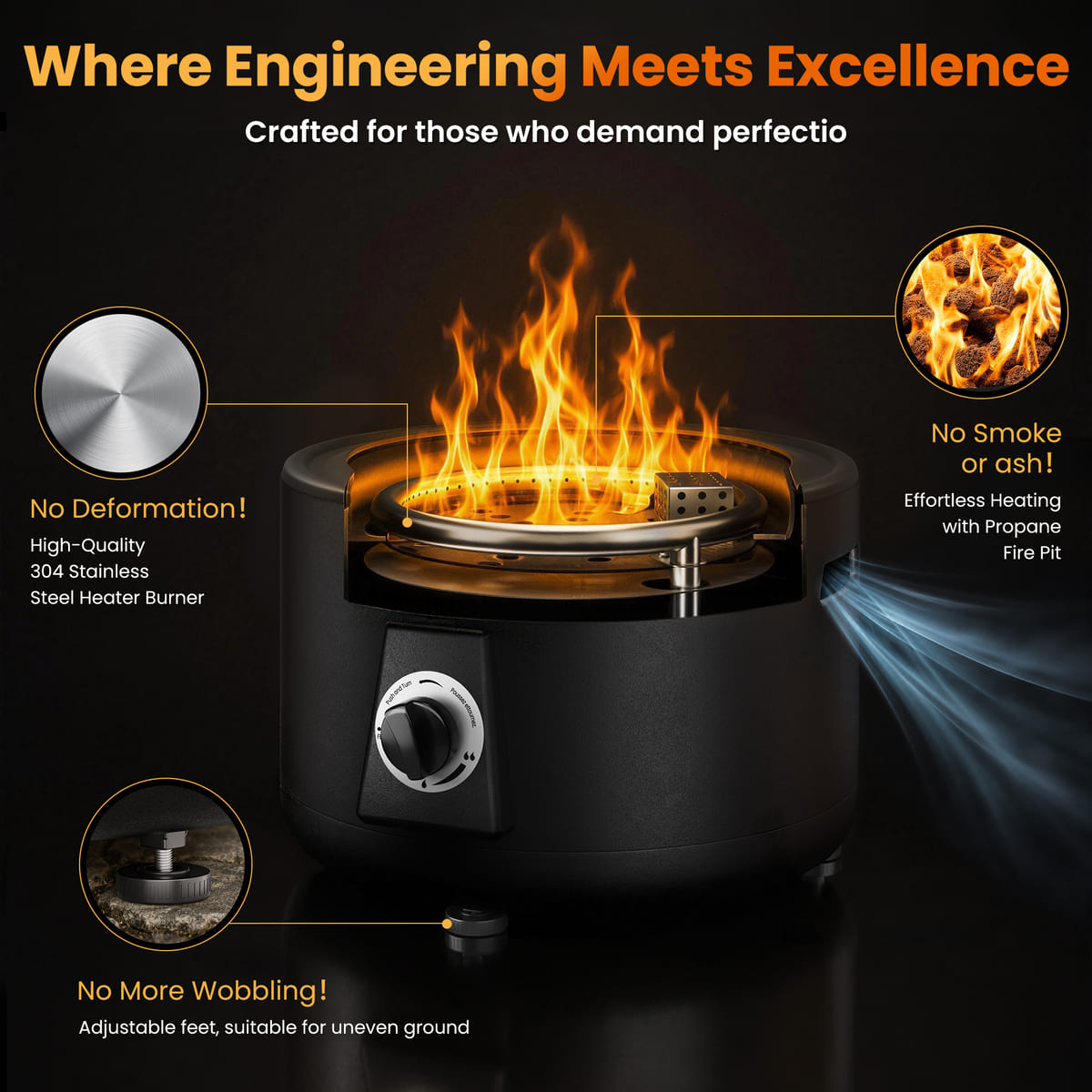 Pamapic Pyra Portable Propane Fire Pit, 60,000 BTU Smokeless