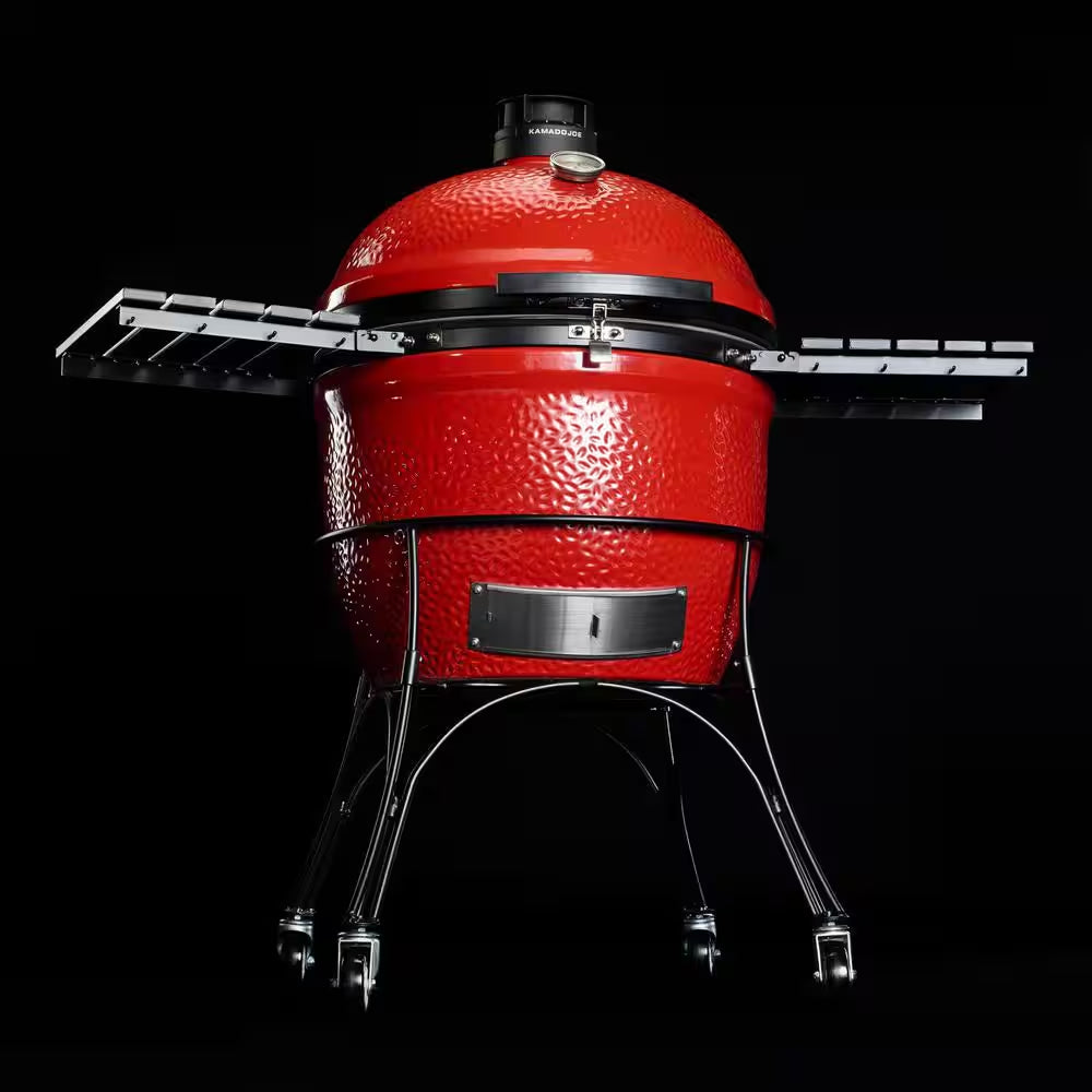 Big Joe II 24 In. Charcoal Grill in Red with Cart, Side Shelves, Grate Gripper, and Ash Tool