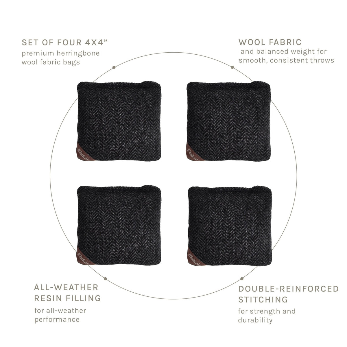 Elakai 4-in Travel Herringbone All-Weather Cornhole Bags | Set of 4