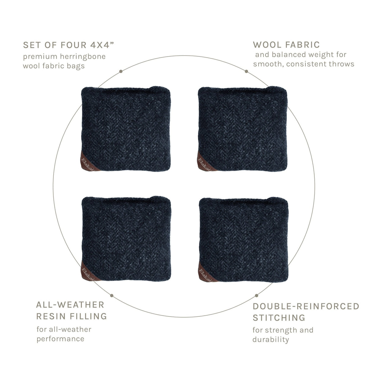 Elakai 4-in Travel Herringbone All-Weather Cornhole Bags | Set of 4