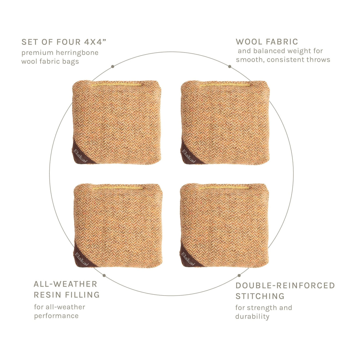 Elakai 4-in Travel Herringbone All-Weather Cornhole Bags | Set of 4