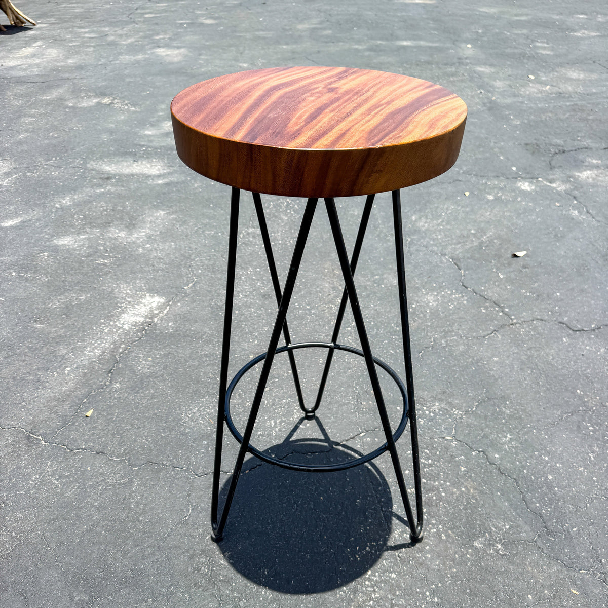 Broward Design Iron Frame Bar Stool with Teak Seat