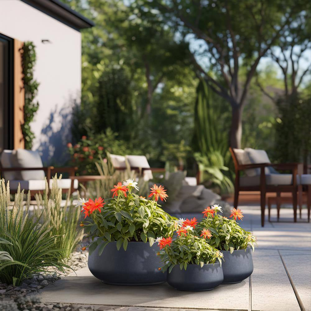 20.5In., 15.5In., 11.5In. Dia Granite Gray Large Tall round Concrete Plant Pot / Planter for Indoor & Outdoor Set of 3