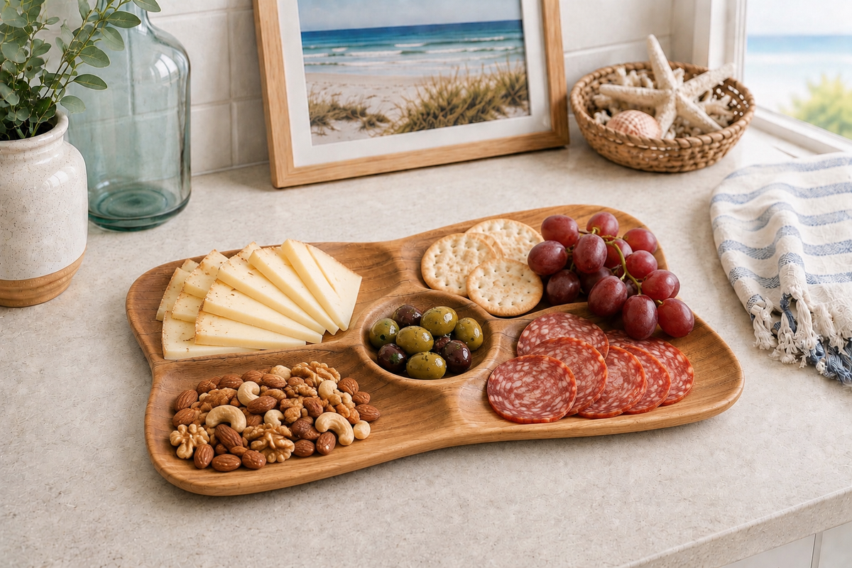 Broward Design Center Teak Four-Compartment Serving Tray