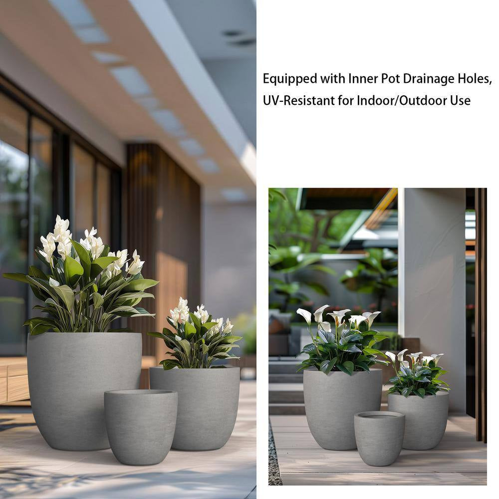 10In., 14In., 18In. Dia Stone Finish Extra Large Tall round Concrete Plant Pot / Planter for Indoor & Outdoor Set of 3