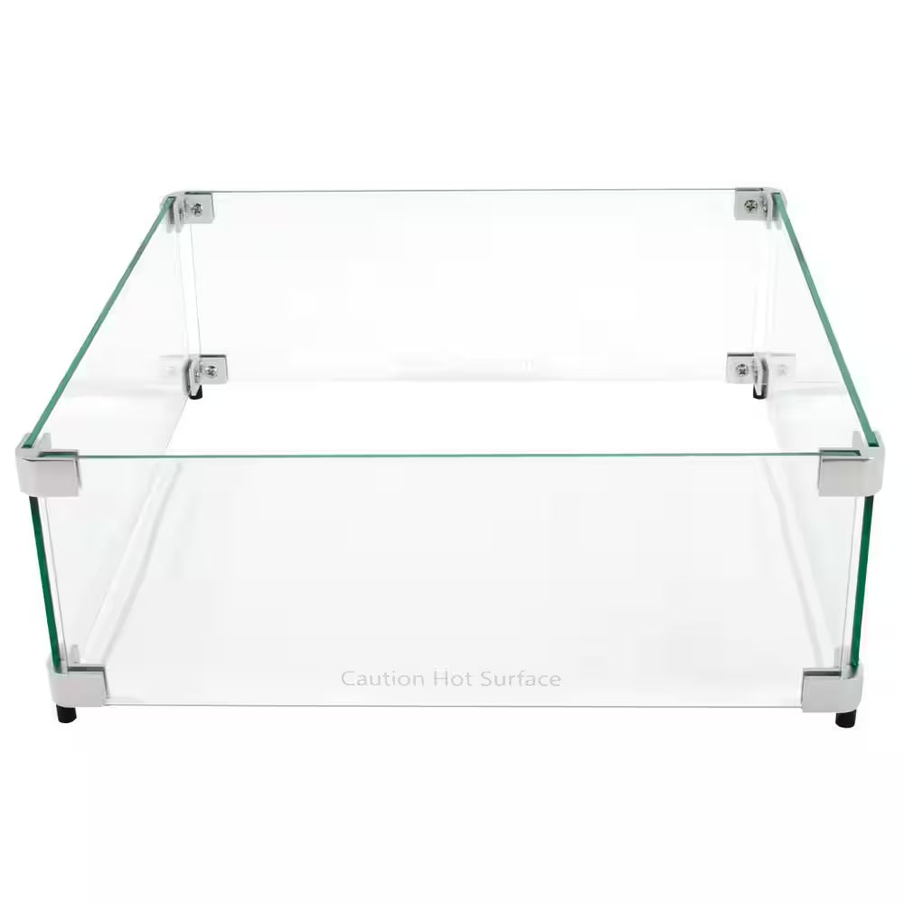 20.5 In. X 20.5 In. Square Tempered Glass Fire Pit Wind Guard for 15 In. Square Drop-In Fire Pit Pan