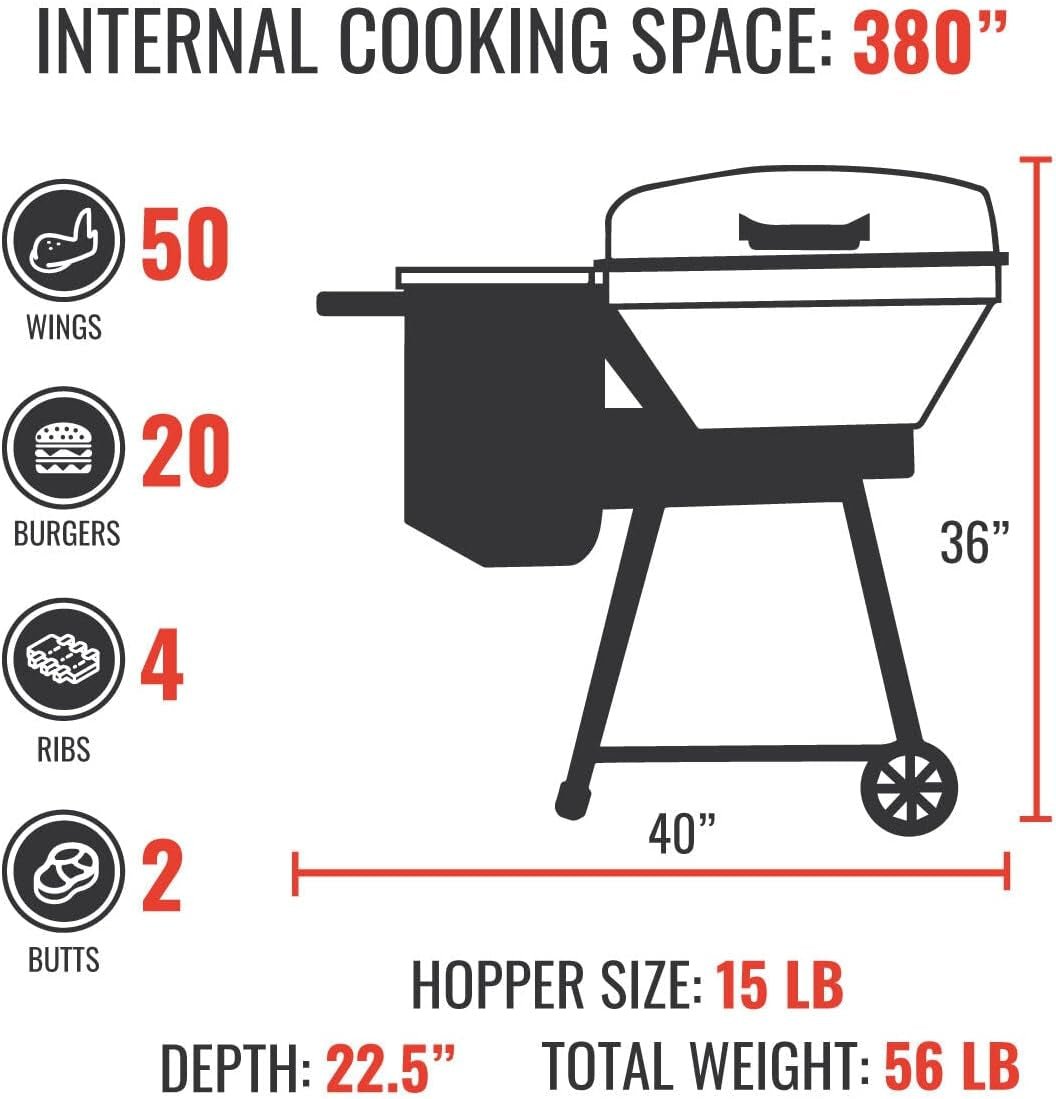 Pellet Grill RT-B380 Bullseye, BBQ, Outdoor, and Electric Pellet Smoker Grill, Electric Smokers, Uses 100% Wood Pellets for Ribs, Brisket, Chicken, Sear, Smoke
