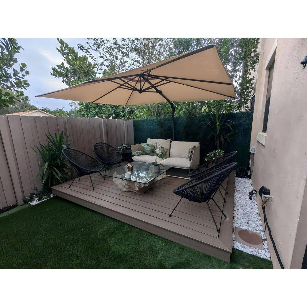 10 Ft. X 13 Ft. Aluminum Uv-Resistant Outdoor Cantilever Offset 360° Rotation Patio Umbrella with Base, Beige