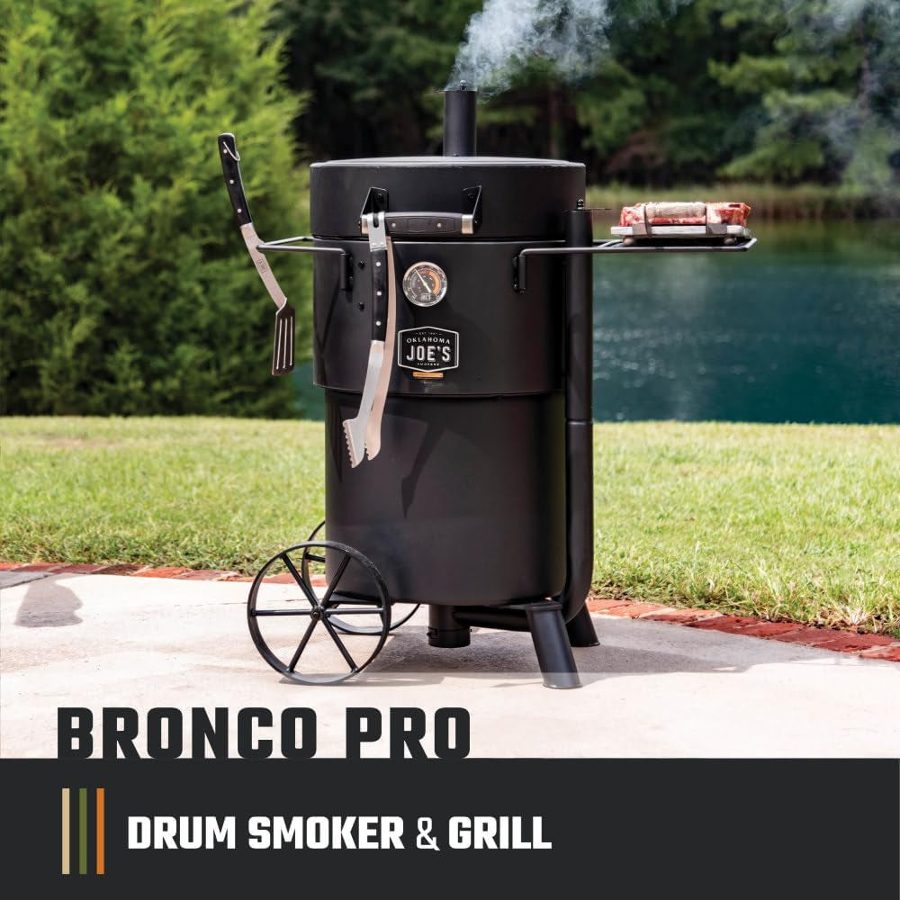 Bronco Pro 21.5 In. Heavy Duty Charcoal Drum Smoker and Grill with 366 Sq. In. Cooking Area in Black