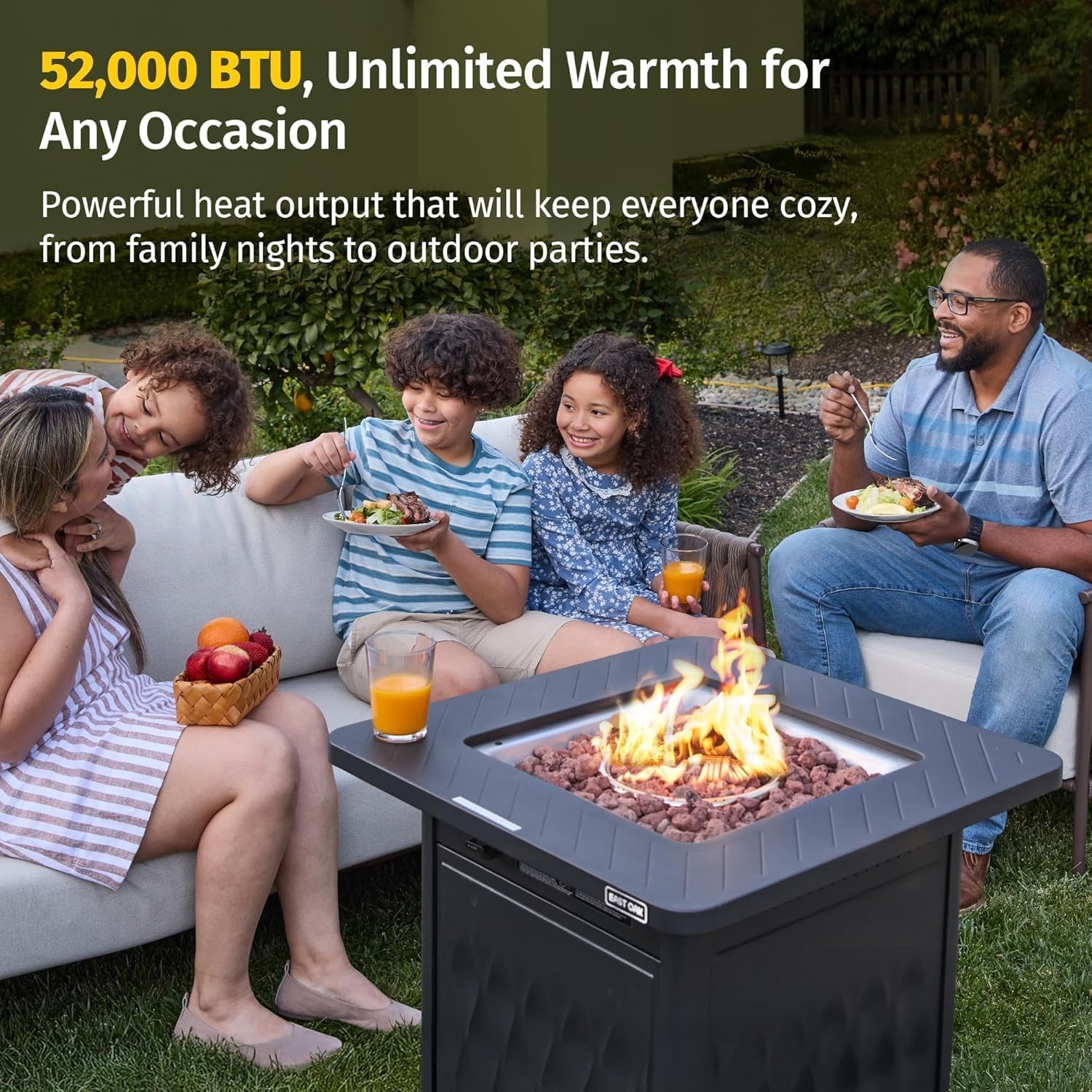 28” Outdoor Propane Fire Pit Table | 52,000 BTU Gas Fire Pit for 2-4 People with Space-Saving Hock Lid, Mesh Pocket & Lava Rocks | CSA Certified Safe for Patio, Deck, Backyard, Black