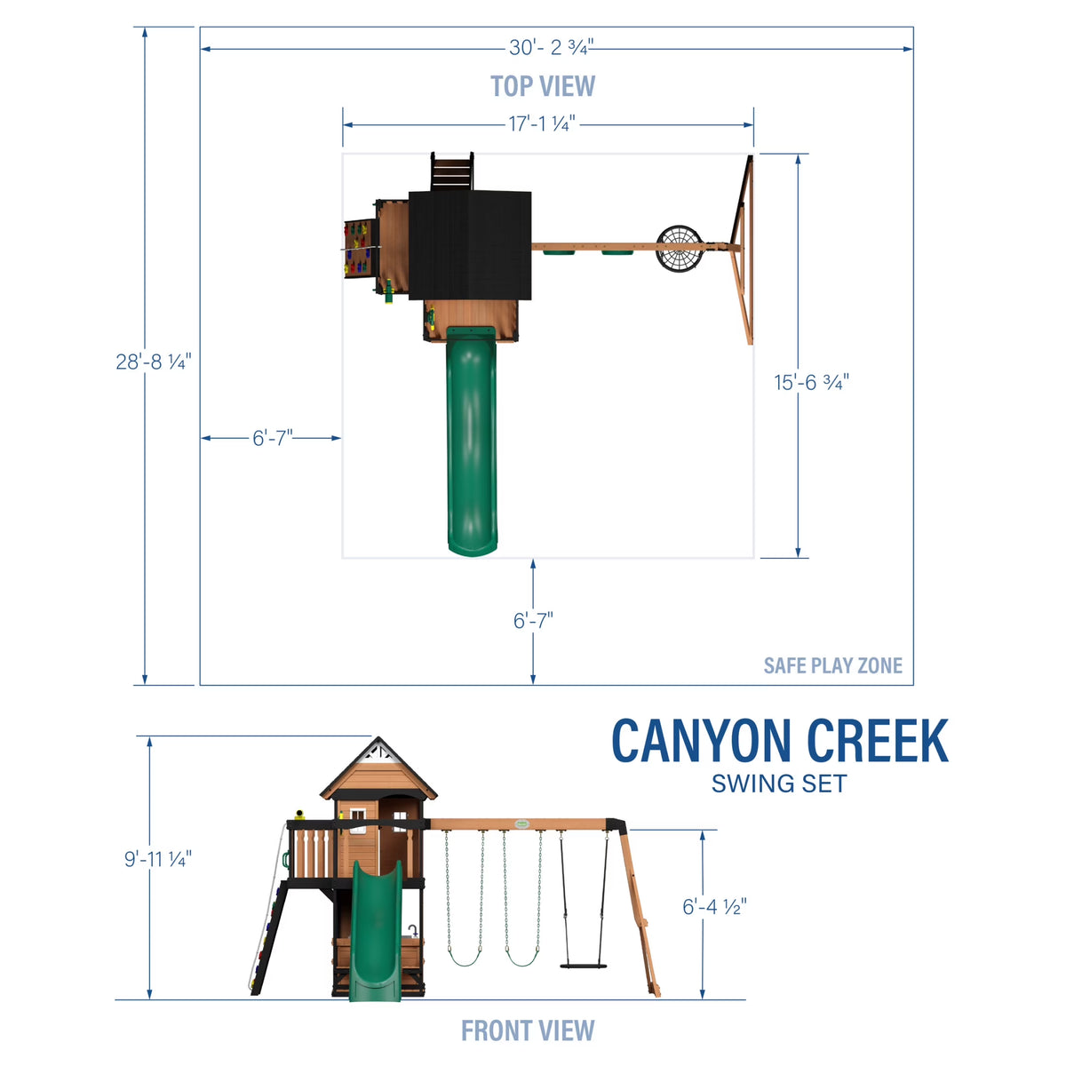 Canyon Creek Cedar Wood Swing Set, Slide, Clubhouse, Rock Wall