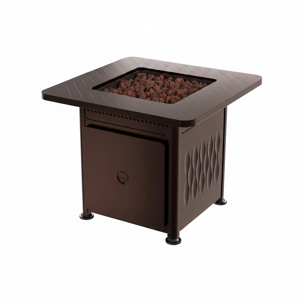 28" Outdoor Propane Fire Pit Table | 52,000 BTU Gas Fire Pit Table for outside with Magnetic Lid | Storage Basket & Lava Rocks | CSA Certified for Patio, Garden & Backyard | Brown