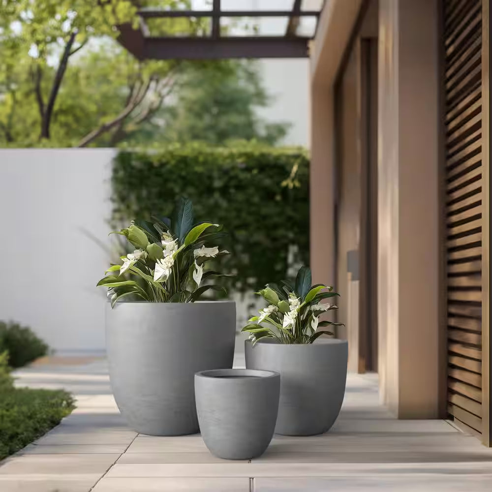 10In., 14In., 18In. Dia Stone Finish Extra Large Tall round Concrete Plant Pot / Planter for Indoor & Outdoor Set of 3
