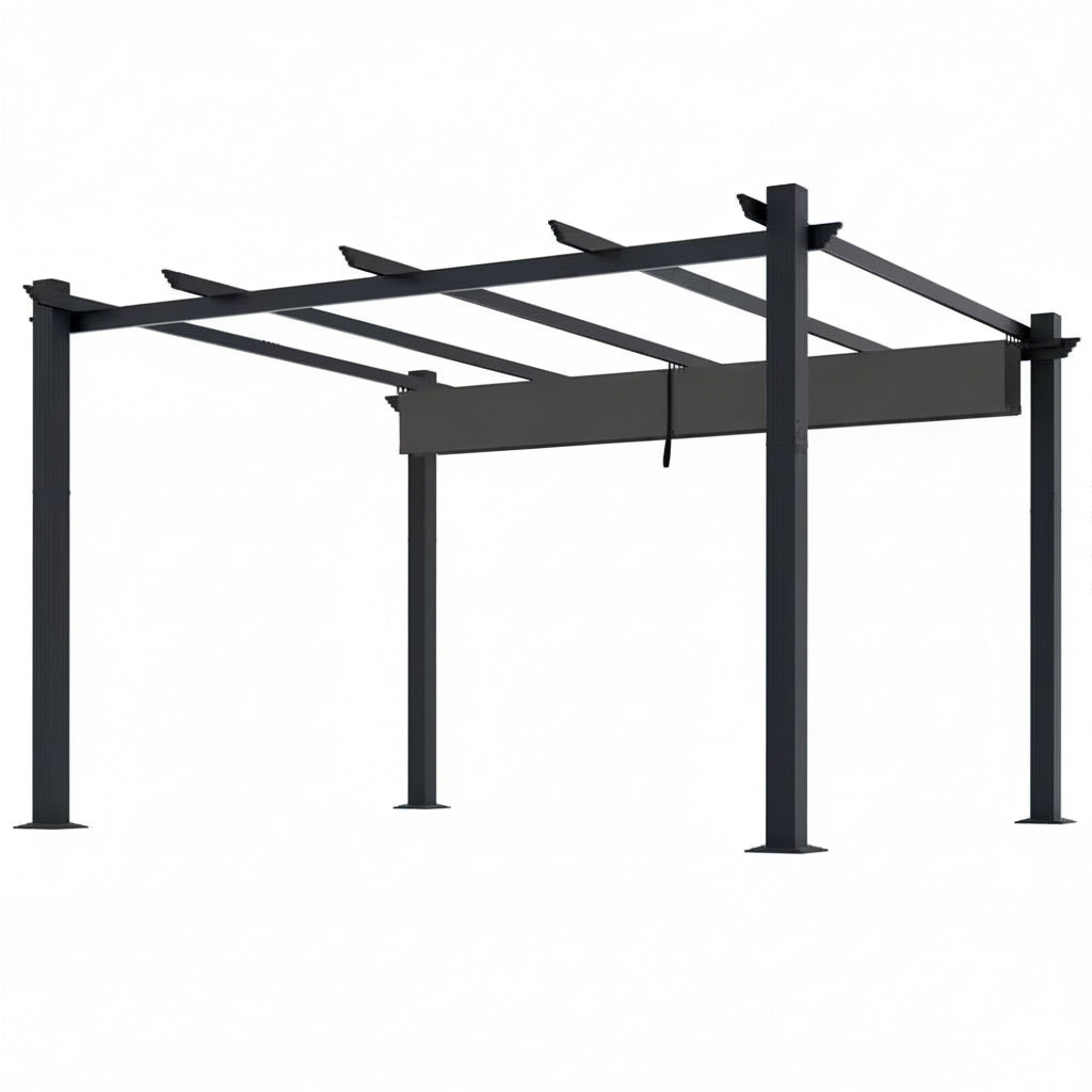 Veikous 16' x 12' Aluminum Outdoor Pergola with Retractable Canopy – Dark Gray