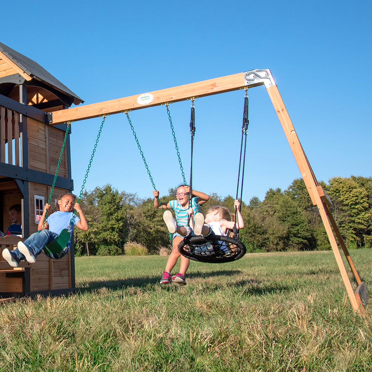 Canyon Creek Cedar Wood Swing Set, Slide, Clubhouse, Rock Wall