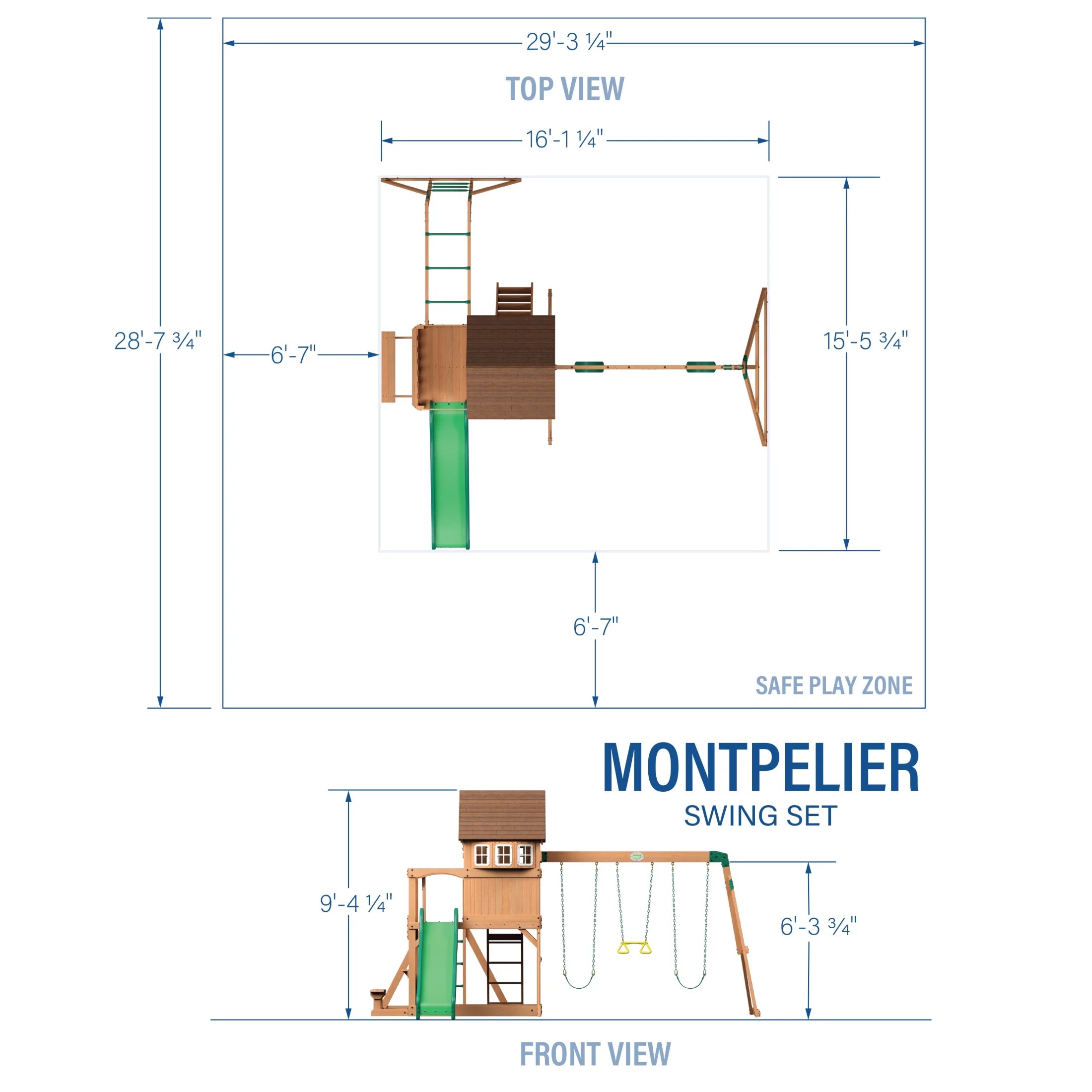Montpelier Cedar Wood Swing Set, Slide, Clubhouse, Monkey Bars