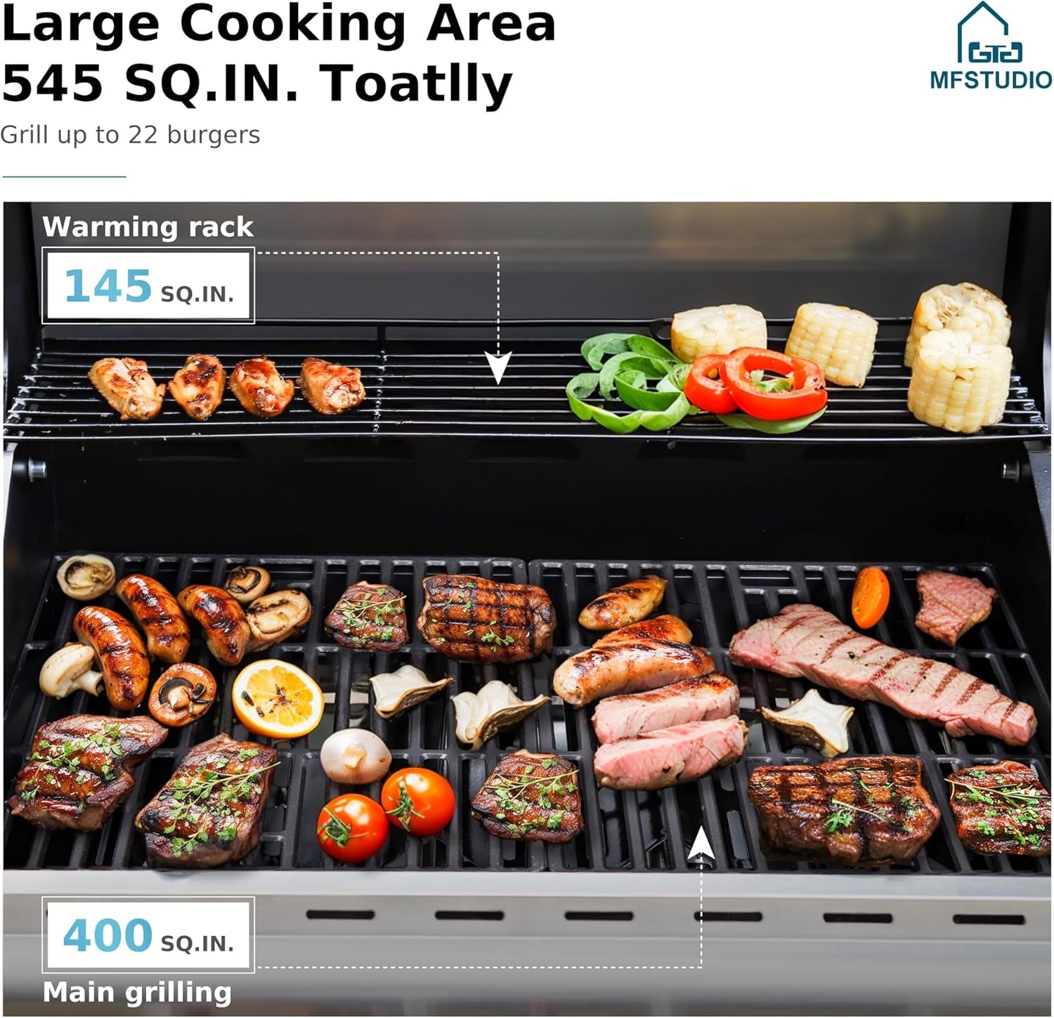 4 Burner BBQ Gas Grill with Side Burner, Stainless Steel Propane Grills with Porcelain-Enameled Cast Iron Grates, 42,000 BTU for Outdoor Backyard Barbecue Cooking, Silver