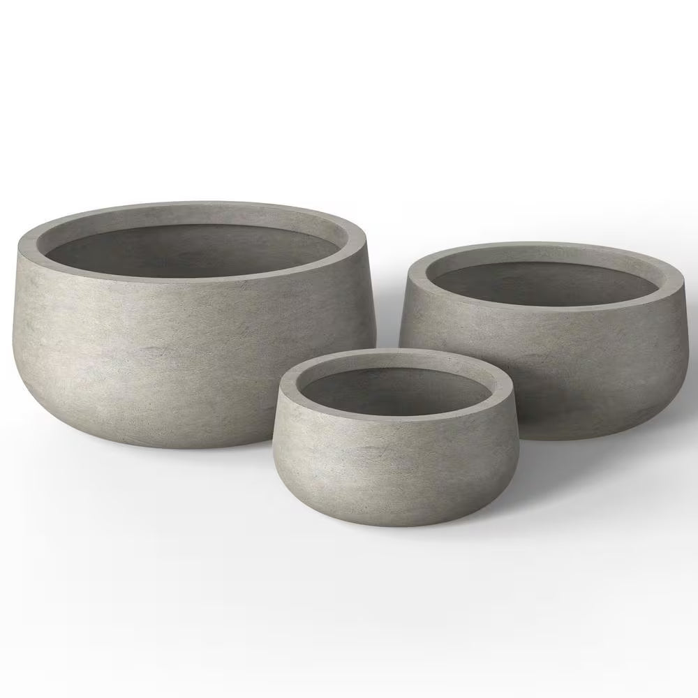 11.4In.,15In.,19In. Dia Light Gray Extra Large Tall round Concrete Plant Pot/Planter for Indoor and Outdoor(Set of 3)