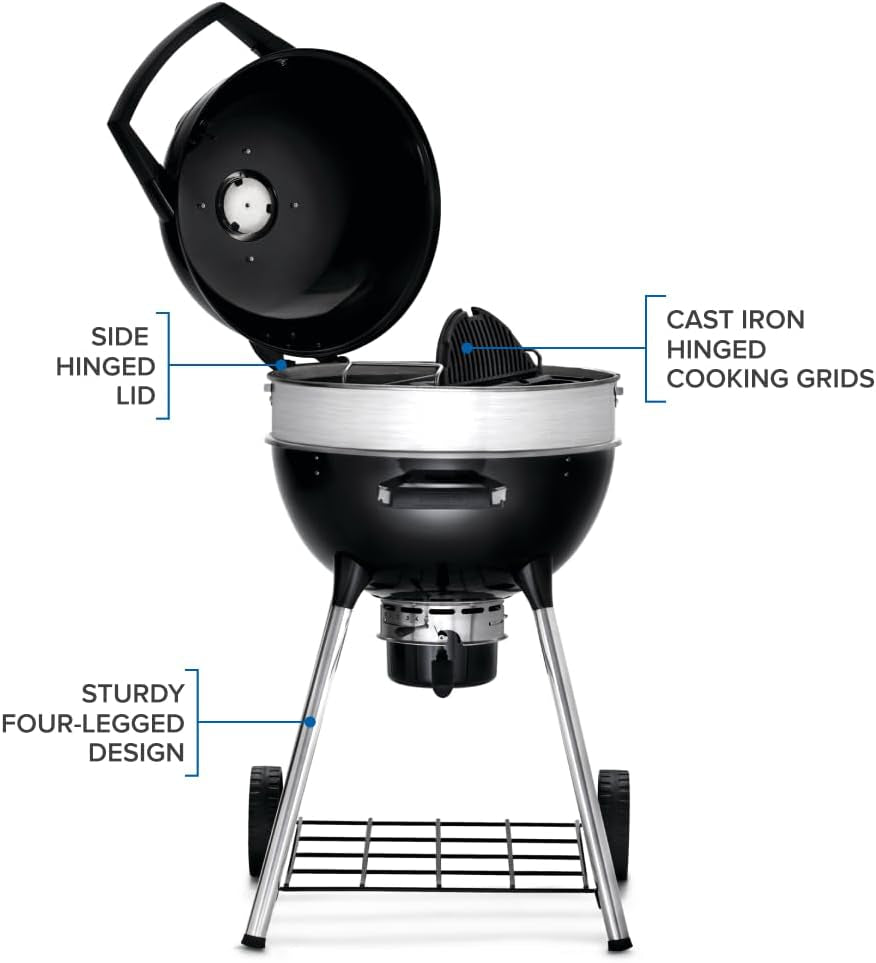 PRO22 Professional Charcoal Kettle Grill, Black, Porcelain-Enameled Lid and Bowl, Chrome-Plated Cooking Grid