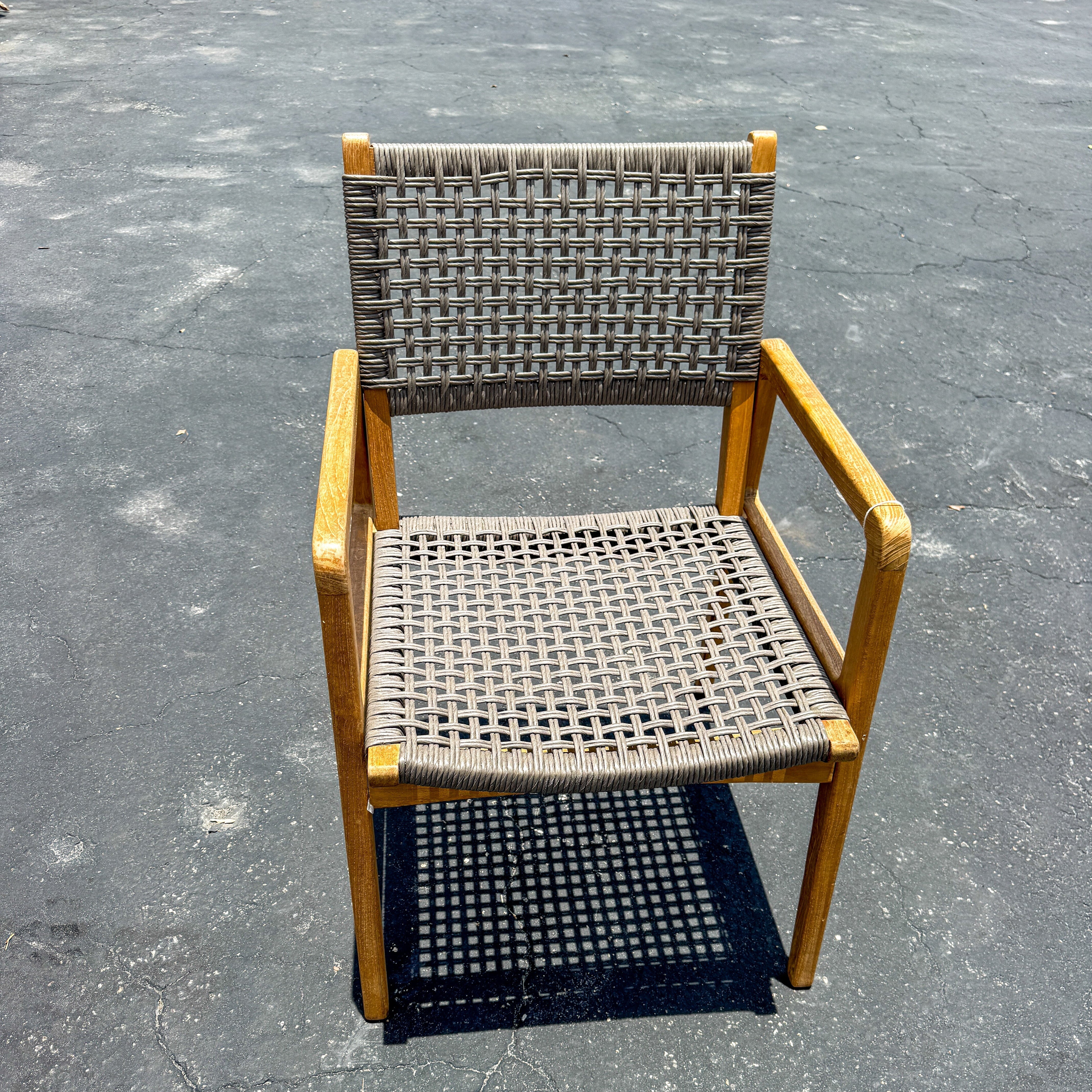 The Broward Design Center Harris Teak & Woven Rattan Dining Armchair – Grey