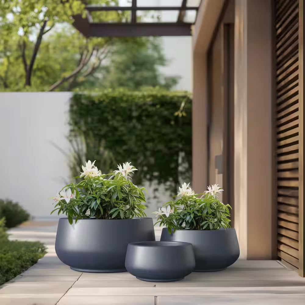 20.5In., 15.5In., 11.5In. Dia Granite Gray Large Tall round Concrete Plant Pot / Planter for Indoor & Outdoor Set of 3