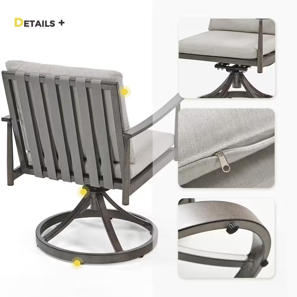 Sunset Retreat Aluminum Outdoor Patio Dining Swivel Chairs with Light Gray Cushions (2-Pack)