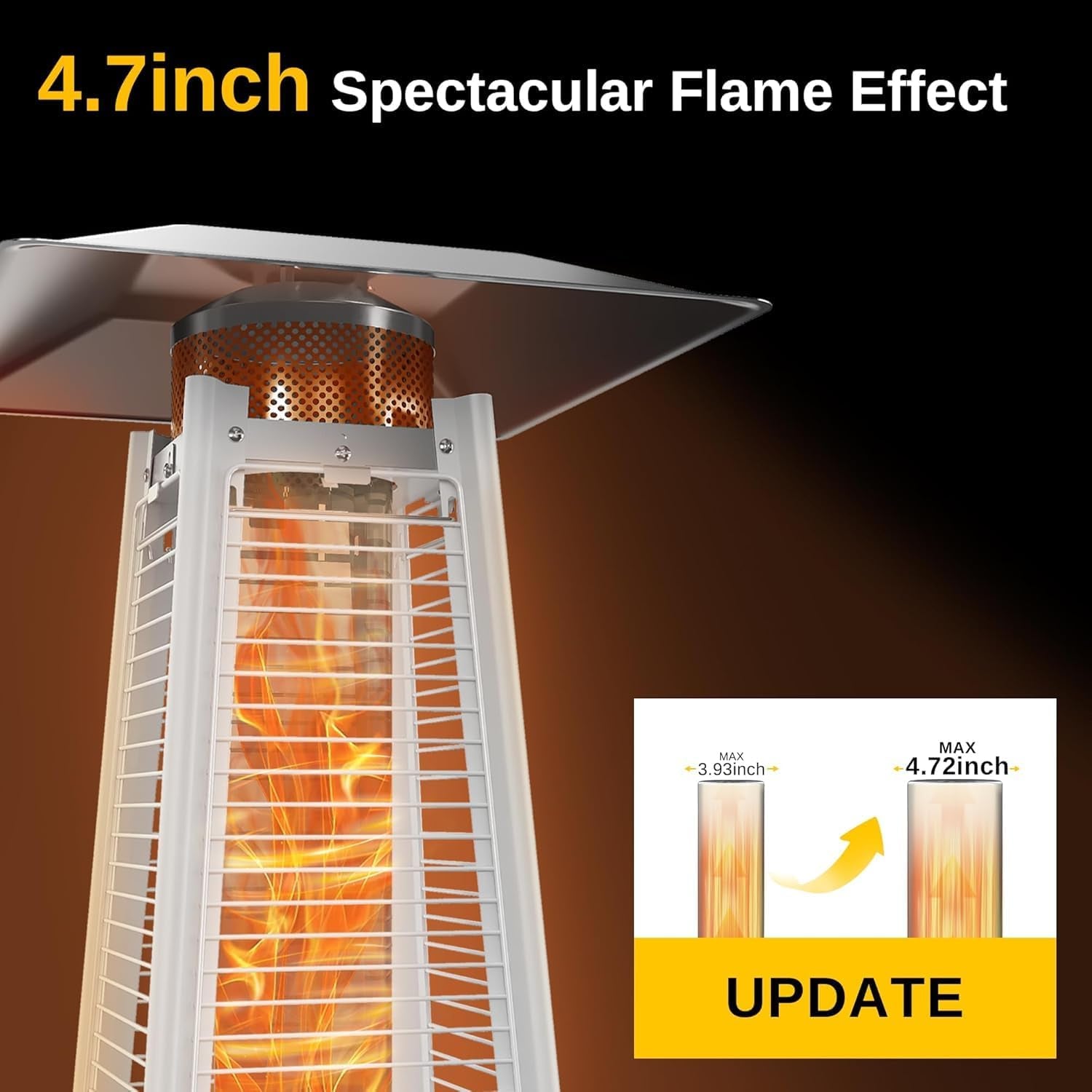 48,000 BTU Pyramid Patio Heater, Quartz Glass Tube Propane Outdoor Heater with Wheels, Triple Safety Protection, 2025 Upgrade for Home, Backyard & Commercial Spaces, Stainless Steel