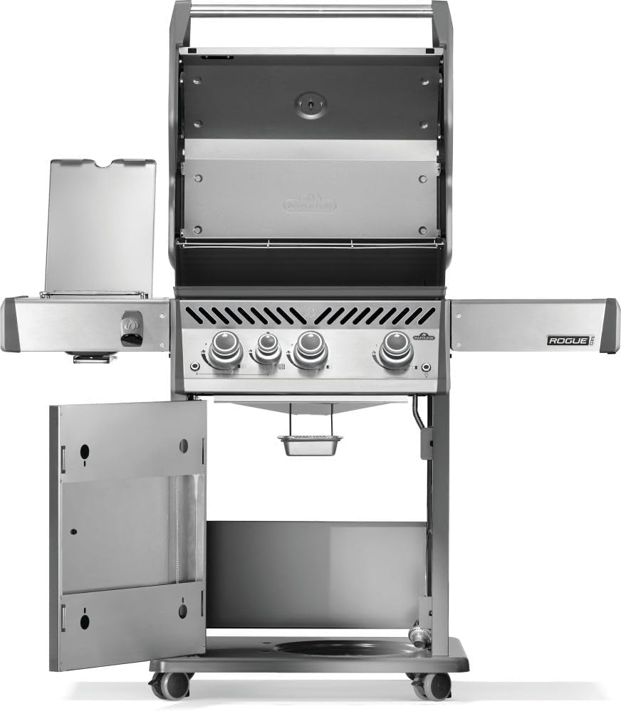 Rogue PRO 425 Propane Gas Grill with Infrared Side Burner, Stainless Steel, Durable 4-Burner BBQ