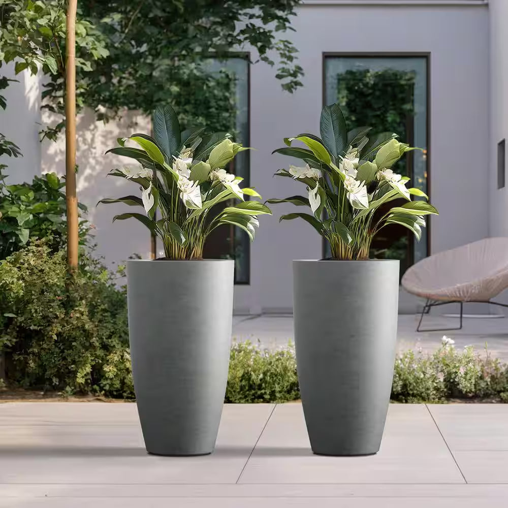 13.5In. Dia Stone Finish Extra Large Tall round Concrete Plant Pot/Planter for Indoor & Outdoor Set of 2