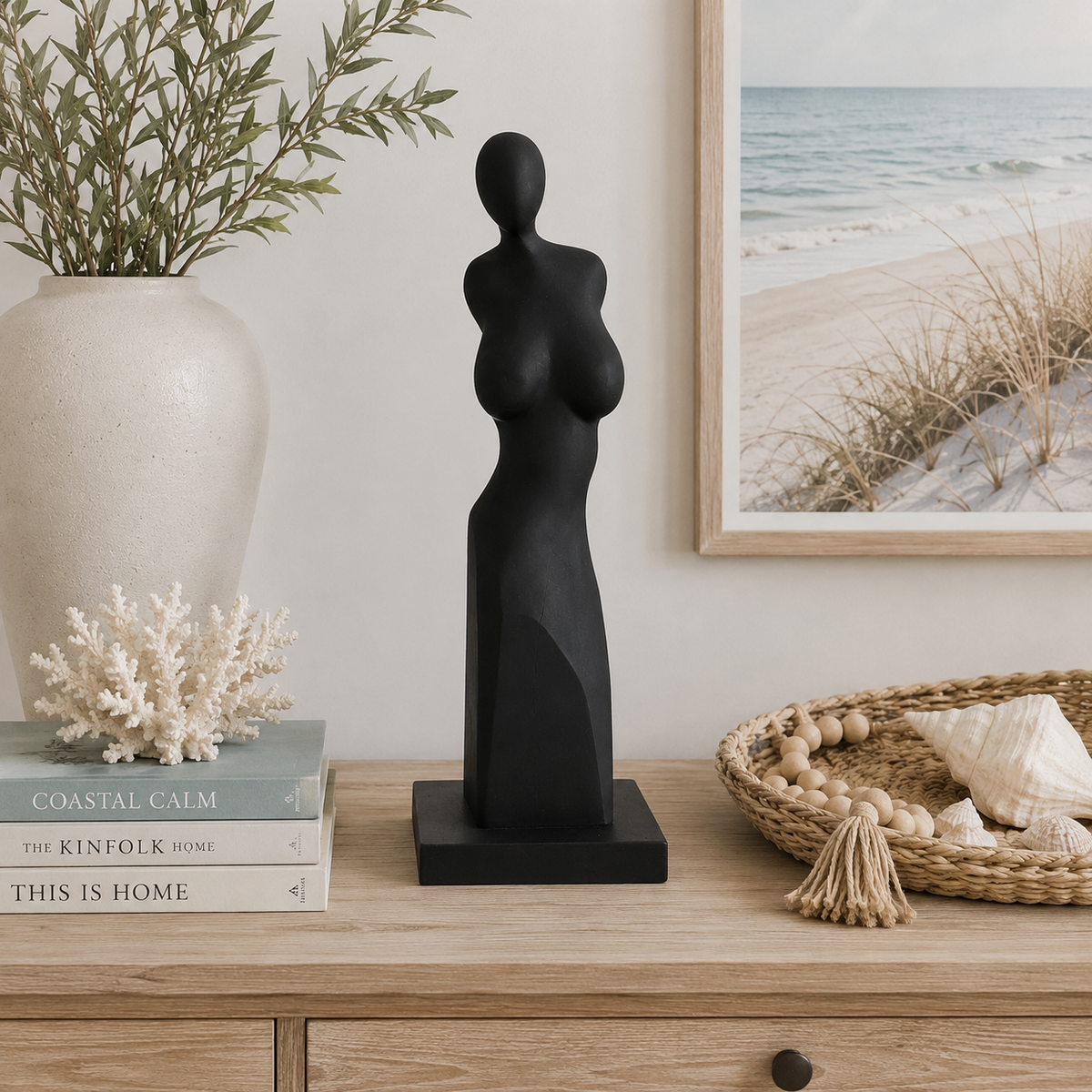 Broward Design Center Hand-Carved Abstract Female Sculpture – Black