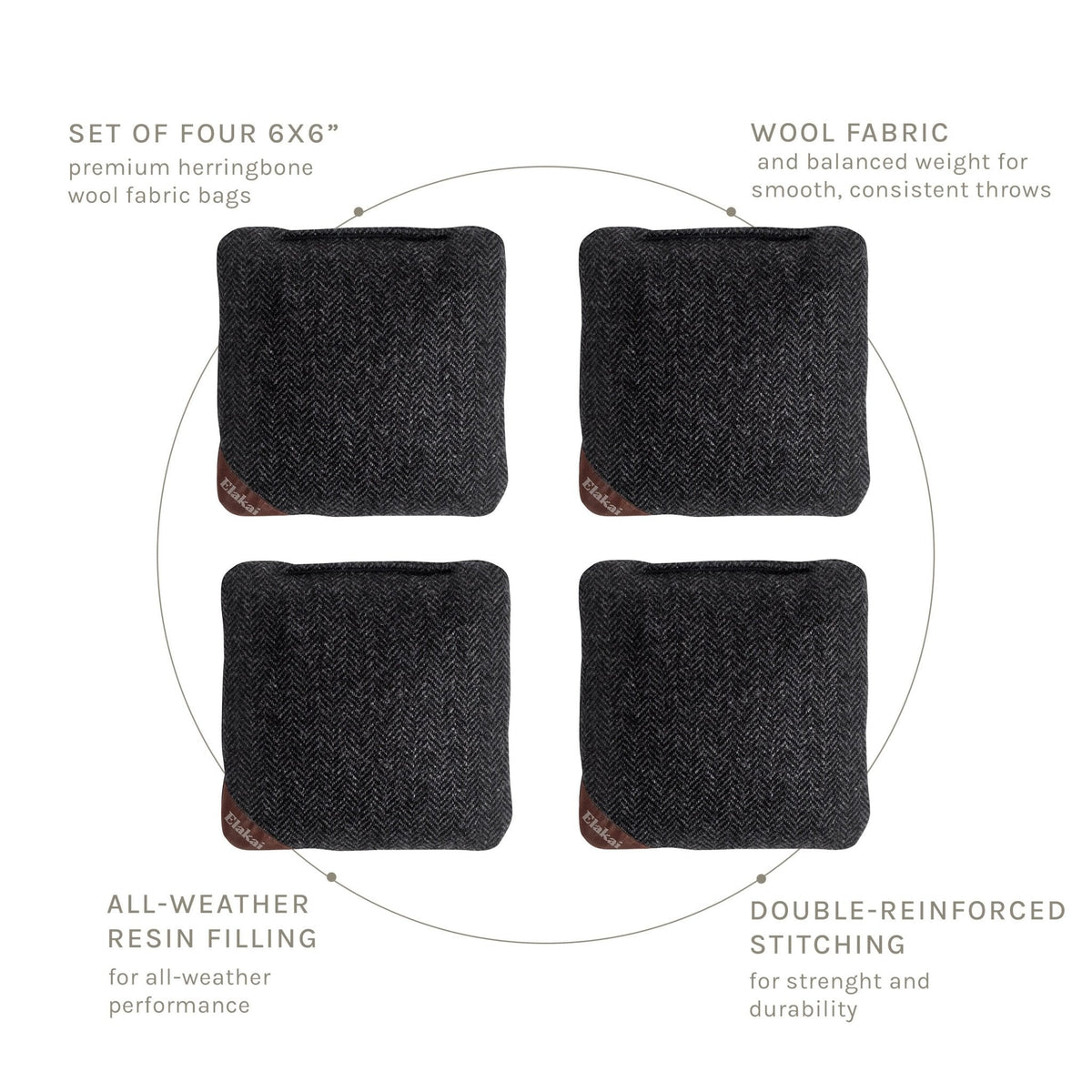 Elakai 6-in Herringbone All-Weather Cornhole Bags | Set of 4