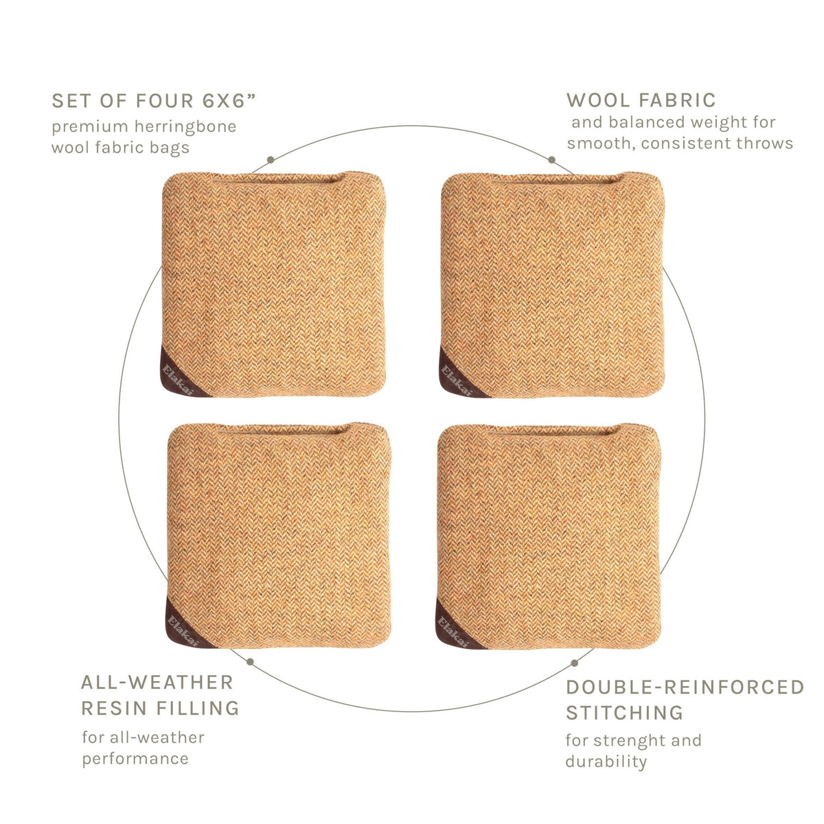 Elakai 6-in Herringbone All-Weather Cornhole Bags | Set of 4