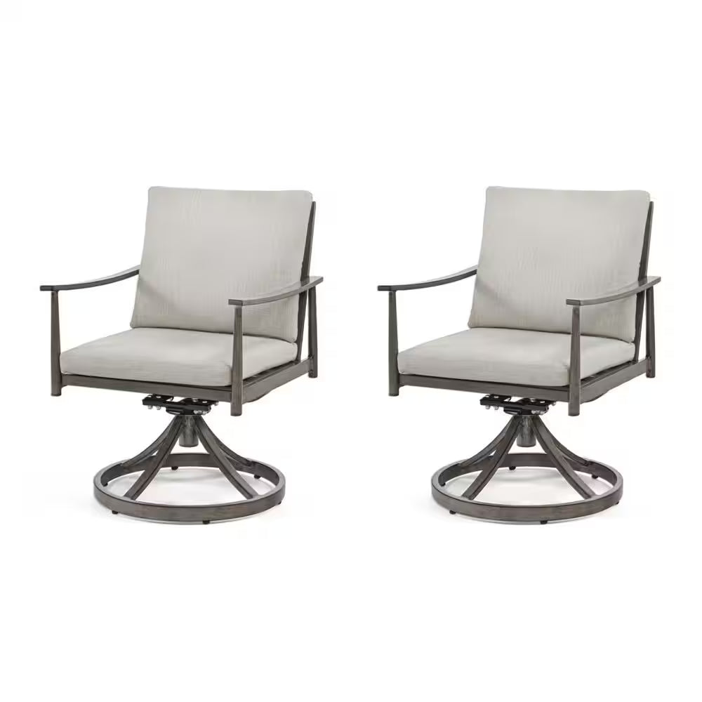Sunset Retreat Aluminum Outdoor Patio Dining Swivel Chairs with Light Gray Cushions (2-Pack)