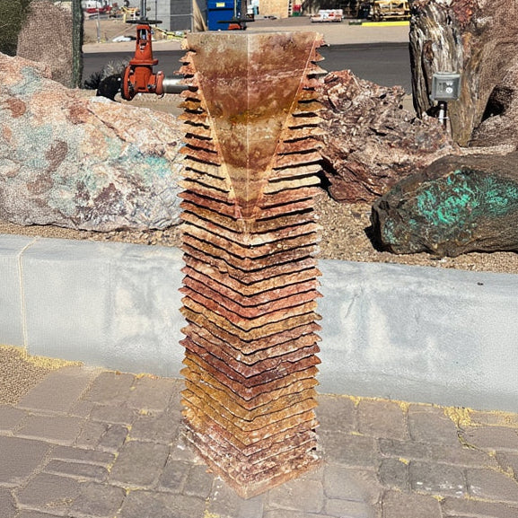 Rare Earth Gallery Red Travertine Chiseled Pillar Fountain